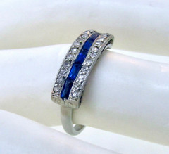 Antique Art Deco 1920’s Platinum Diamond & Simulated Sapphire Wedding Band