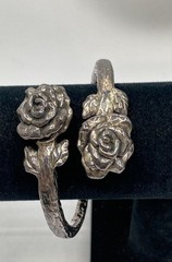 Sterling Silver 925 Double Rose Floral Bypass Bangle Bracelet 6.5″ 21.7g