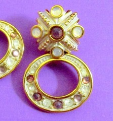 Vtg Rare Runway Exquisite MONET Dangle GP Moonglow Purple & White Hoop Earrings