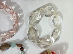 Plastic, Gemstone + crystal bead bracelets. Lot of 10 beaded mixed materials