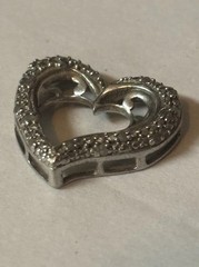 Vintage 925 Sterling Silver Open Heart CZ Slide Pendant .75” Pavé Stones