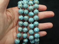 Vintage Blue Speckled w/Gold 10mm Bead Necklace