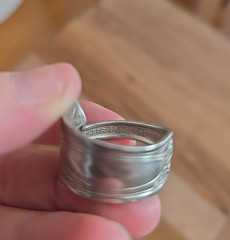 Vtg Rogers Silverware Engraved Textured Floral Pattern Adjustable Spoon Ring