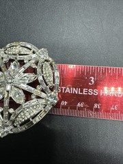 UNSIGNED BEAUTY Vintage Art Deco Clear Rhinestone Crystal LARGE Brooch PIN Read