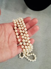Vintage Champagne Tone Simulated Pearl Rope Necklace