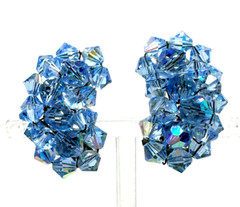 Lot Blue Sarah Coventry Marquise Cab Brooch AB Earrings & Silver Tone Bracelet