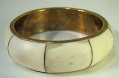 2 vintage India clamper bangle horn bone brass stone gem bracelets
