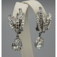 Vintage Fischland Schmuck Earrings Clear Rhinestones Channel Set Dangle