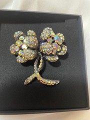 Vtg. Signed Worth & Douglas AB Crystal Floral Brooch. VGUC, approx 2.5 x 2 in