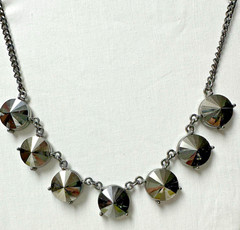 Shiny Smoky Gray/Black Rivoli Rhinestone Antiqued Chain Collar Necklace n646