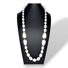 Napier c.1960s White Acrylic Bead Long Necklace 28in Gold Tone Spacers Vintage