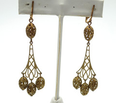 Vintage Brass Filigree Chandelier Dangle Drop Clip on Earrings Ornate