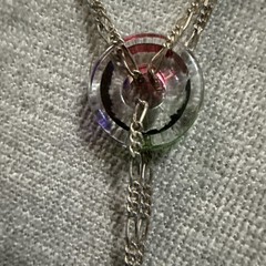 VTG Sterling Silver Lariat Necklace Crystal Bead Handblown Glass Pendant Colored