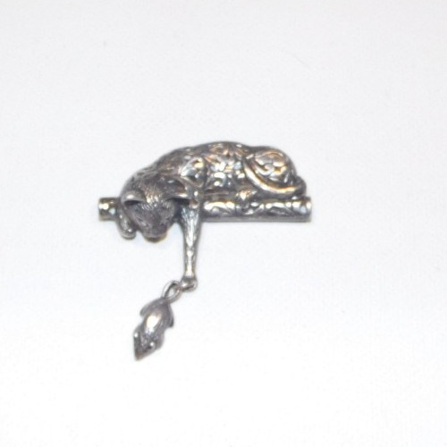 Vintage Jezlaine Sterling Silver Cat Playing with Dangling Mouse Pin/Brooch 925
