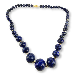 Vintage Graduated Lapis Lazuli and 14KT Gold Beads Clasp Necklace 17.75 Inches
