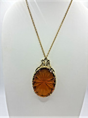 Vintage Pendant Necklace Starburst Gold Tone Filigree Large Faceted Statement