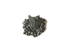 Vintage tiny pewter Birds and Blooms limited edition butterfly brooch pin
