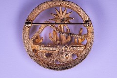 BOUCHER Desert Scene Brooch Pin Gold Tone 45mm Vintage Cacti Sun