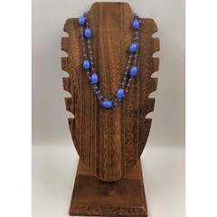 Antique Blue Swirl Glass Flapper Chain Necklace Hand Wired