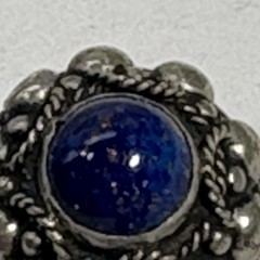 VTG ALB ITALY Clip Back Blue Lapis Art Glass Earrings Round Ornate Silver 7/8″