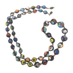 Millefiori Venetian Murano Glass Necklace Multicolor Knotted 25 Inches Vintage