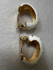 Vintage LANVIN PARIS Logo Enamel Gold Tone Clip Earrings – 1” Long – Estate