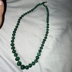 Malachite Bead Necklace Graduated Green Stone Vintage 25 Inch Long Strand