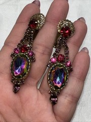 VTG Juliana D&E Heliotrope Watermelon Demi Parure Brooch Clip Earrings