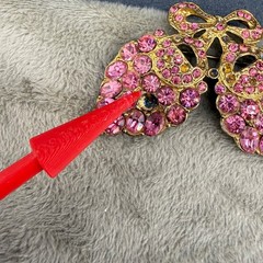 Vintage Pot Metal Rhinestone Brooch Pink Grapes Flowers Bow Gold Tone READ