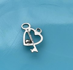 Vintage B David Signed Key Heart Blue Stone Sterling Pendant Bracelet Charm .5g
