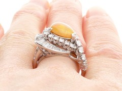 Vintage 1.48Ct Opal and 3.03Ct Diamond Platinum Ring Circa 1945