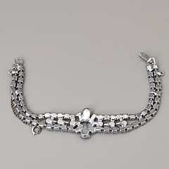 Vintage Rhinestone Bracelet Blue Clear Tapered Silver Tone Safety Chain 6.5″