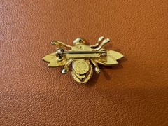 Vintage St. John Gold Tone Metal Bee Pin / Brooch w/ Inset Pave Crystals