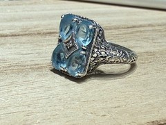 .925 Sterling Silver Vintage Ring ESTATE piece BLUE TOPAZ Antique Style Size 9