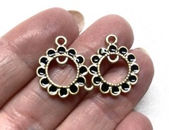 23x Vtg. Enamel Charm -Small Double Round Hoop charm shape-Black enamel-5 rings