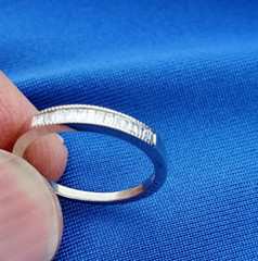 EARTH MINED DIAMOND Baguette Milgrain Deco Wedding Band SOLID 14K GOLD Ring S 5