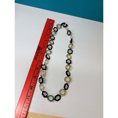 Vintage Geometric Black Gold Turquoise Hexagon Round Necklace 22″