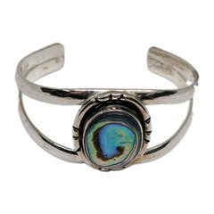 Vintage Taxco Mexico Sterling Silver Abalone Cuff 39g