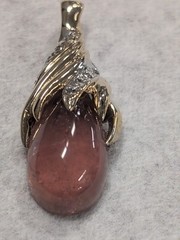 Vintage 14 k YG Large Pink Tourmaline Pendant With Diamonds