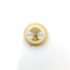 Vintage Little A.O.O.G Lapel Pin Back, Wheat, Circle Brooch, Estate Antique