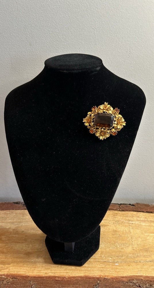 Vintage Amber Rhinestones Brooch Pin. Made In Austria.