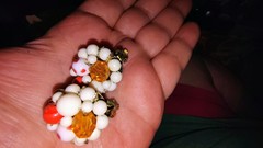 JAPAN VINTAGE Orange And White FAUX PEARL CLUSTER BEAD CLIP ON EARRINGS
