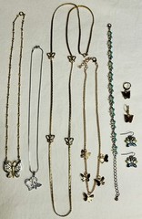 7-Pc Mixed Vintage Butterfly Lot Necklaces Earrings Anklet Butterflies Set
