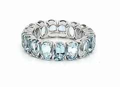 LARGE 7.97CT DIAMOND & AQUAMARINE 18KT WHITE GOLD OVAL ETERNITY ANNIVERSARY RING