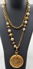 Signed Miriam Haskell Locket Necklace Faux Baroque Pearls Gold Tone VTG