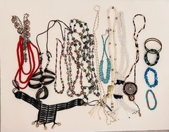 Southwest Native American Style Leather, Stone Jewelry Lot Old & New Boho