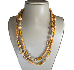 Vintage Women’s Gold Tone Beaded Tan Brown Long Necklace 50″ No Clasp