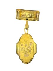 Victorian gold tone locket dangle brooch pin engraved flowers antique vintage