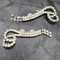 Vintage MUSI Clear Rhinestone Scroll Shoe Clips Silver Tone Pair Mid Century