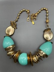 Necklace Turquoise Color Metal Beads Discs Chunky 80s Choker Necklace Signed